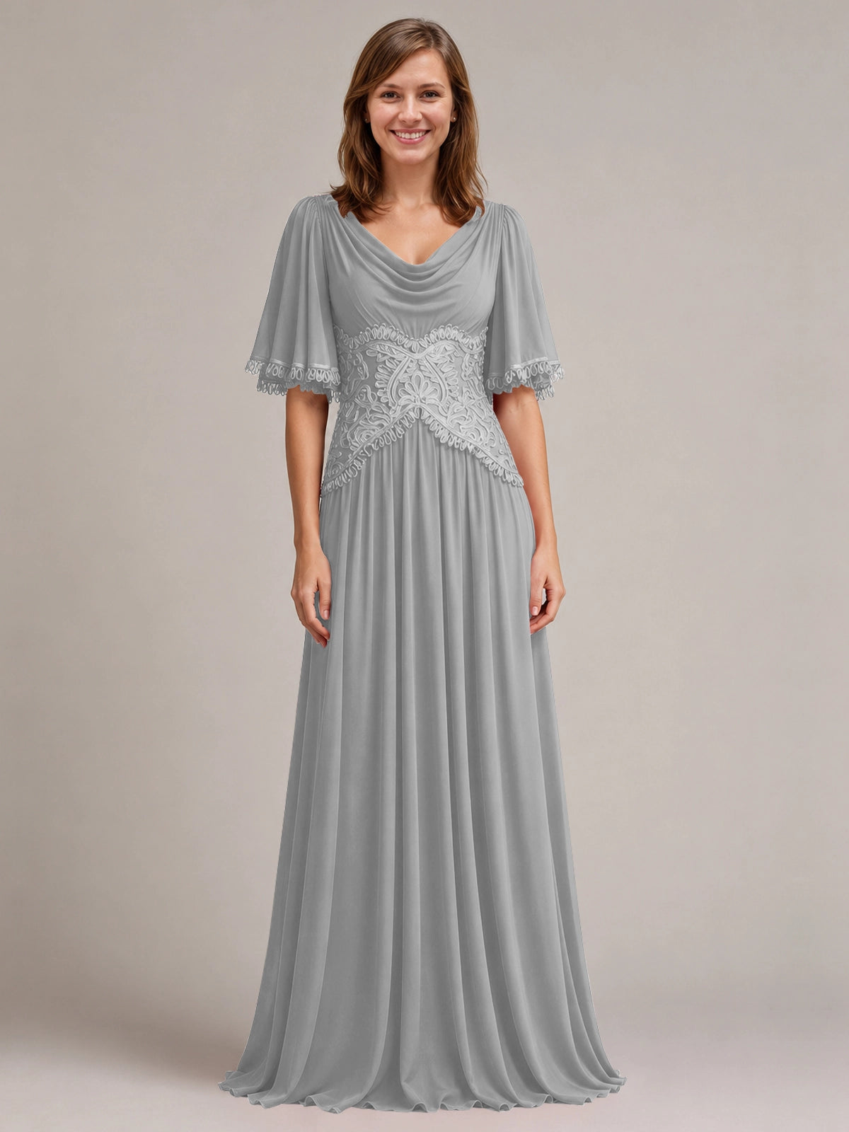 Cowl Neck Mother of the Bride Dress with Applique 