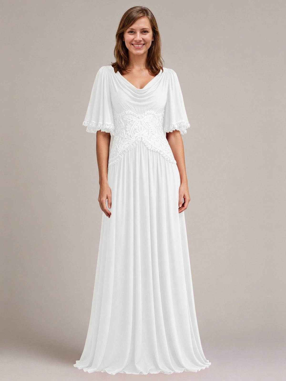 Cowl Neck Mother of the Bride Dress with Applique 