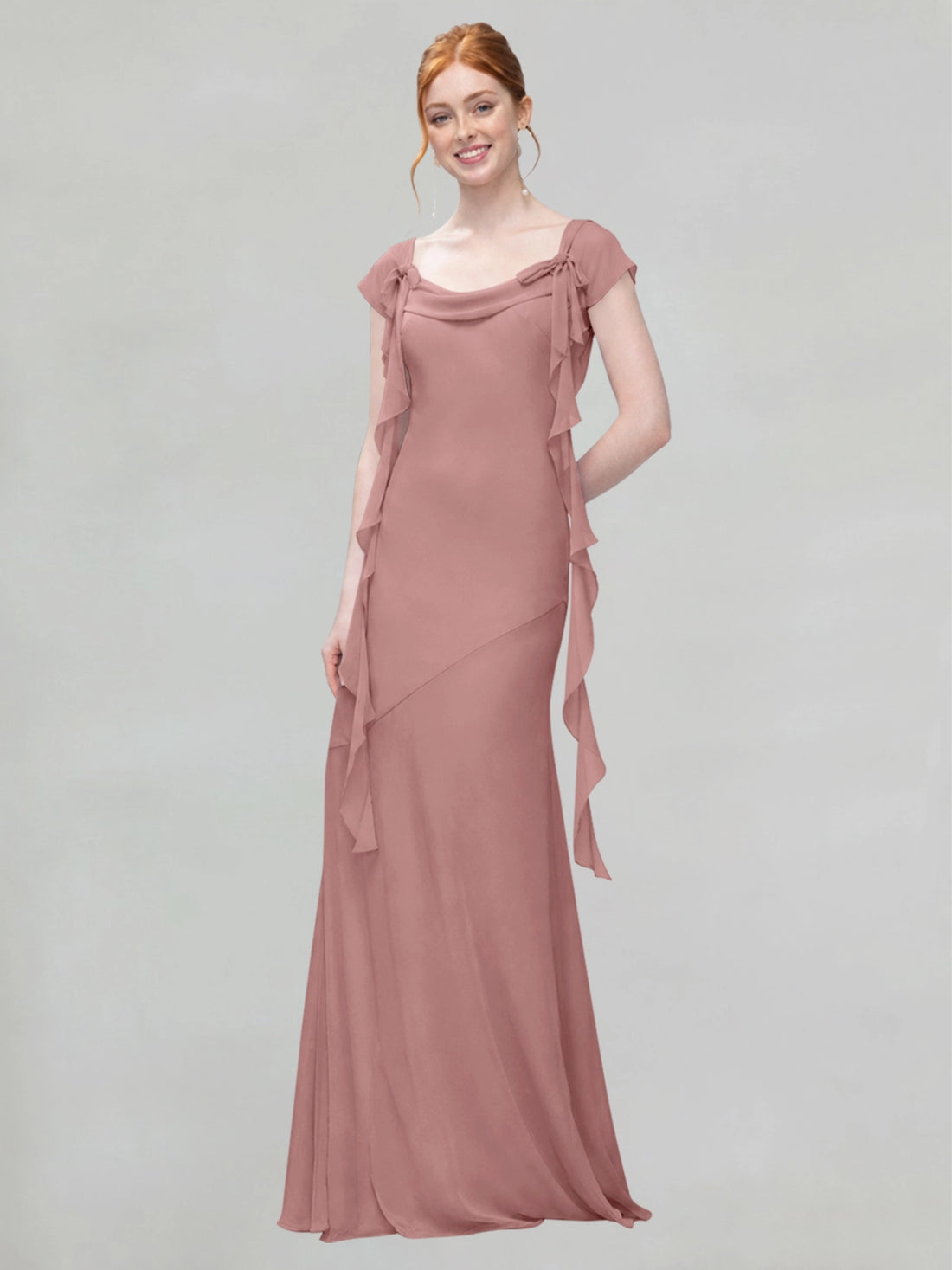 Flowy Ruffle Sheath Bridesmaid Dress 