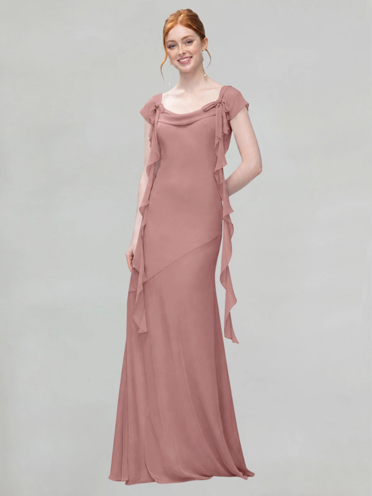 Flowy Ruffle Sheath Bridesmaid Dress 