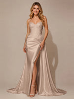 Silk-like Prom Dress with Appliques