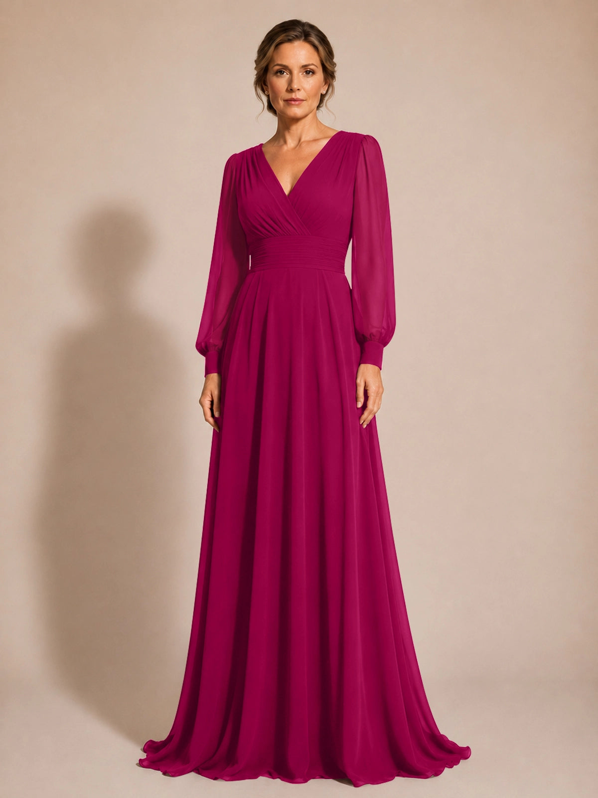 Chiffon Mother of the Bride Dress with Long Sleeves 