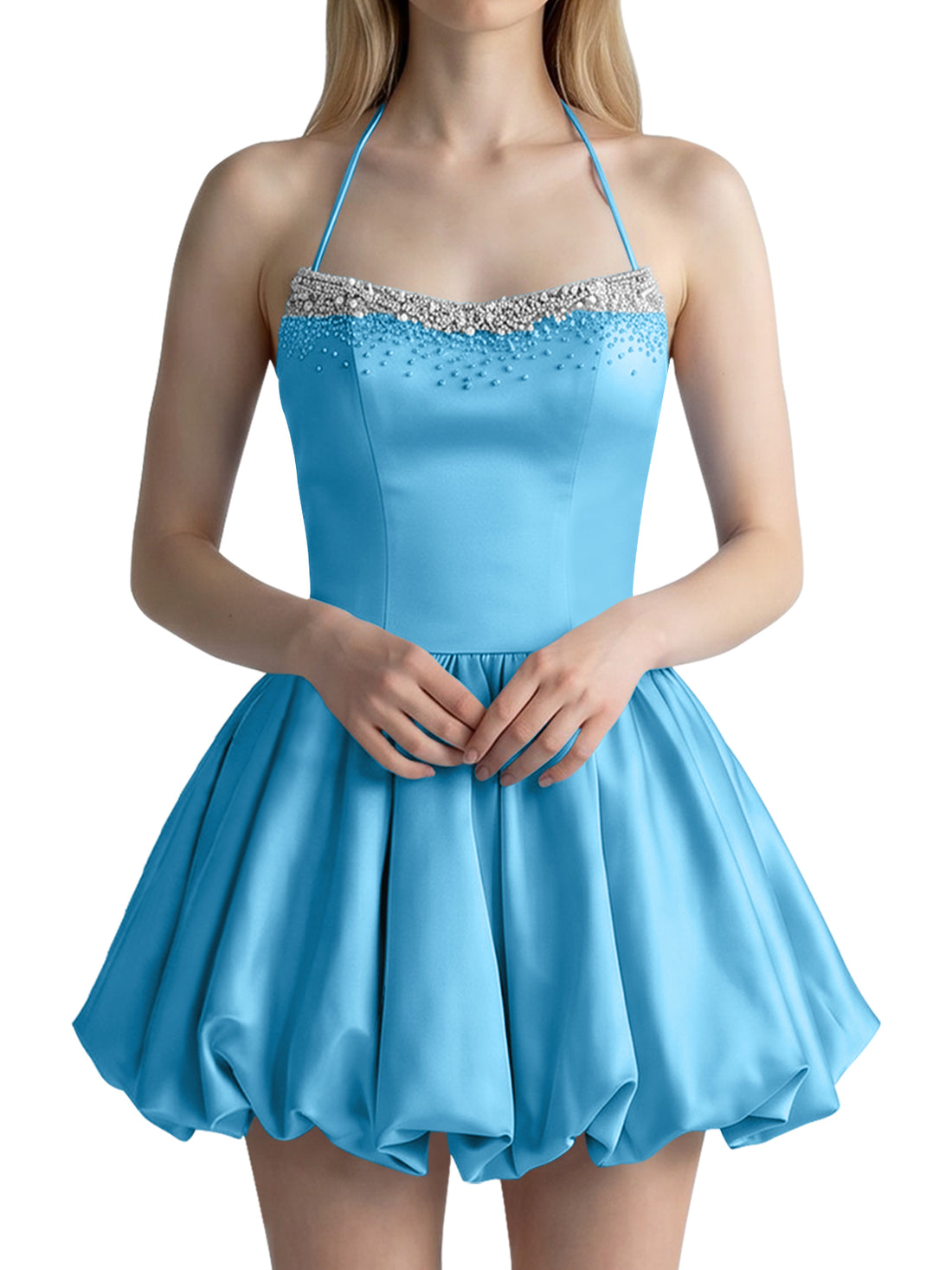 Beading Bubble Hem Mini Dress 
