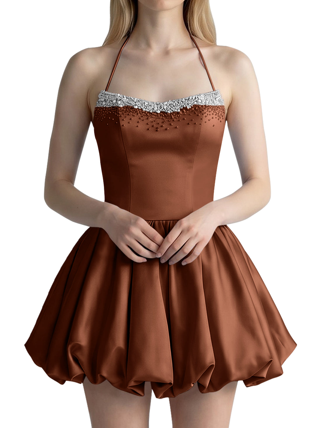 Beading Bubble Hem Mini Dress 