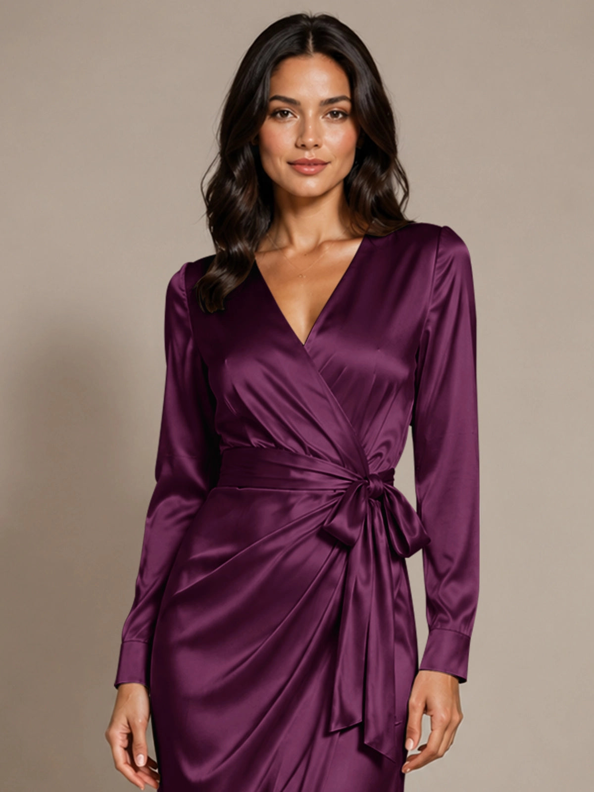 Silk-like Mother of the Bride Dress with Self-Tie Sash 