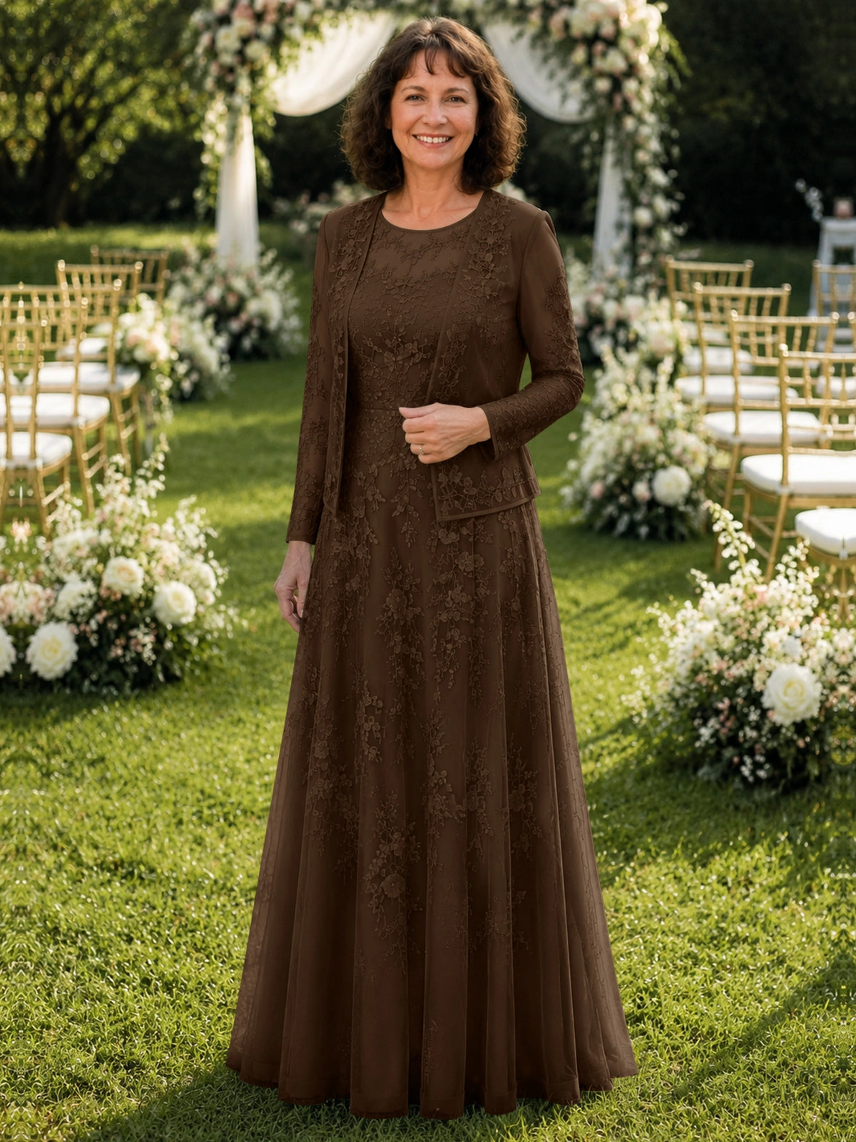 A-line Mother of the Bride Dress with Lace 