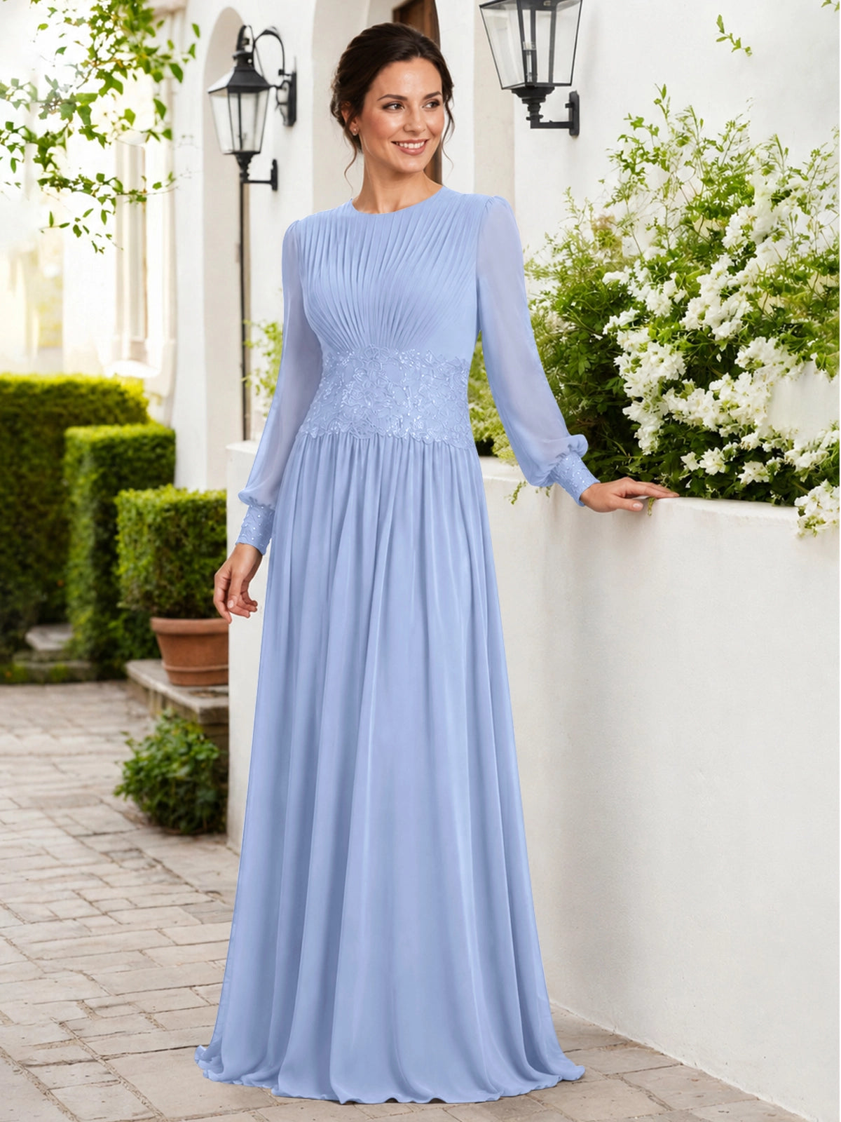 Chiffon Mother of the Bride Dress with Jewel Neckline 