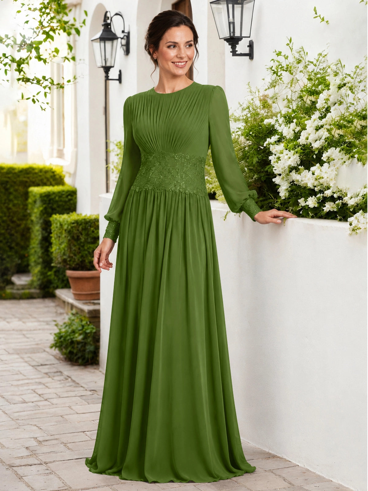 Chiffon Mother of the Bride Dress with Jewel Neckline 