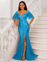 Mermaid Mother of the Bride Dress with V-neck 