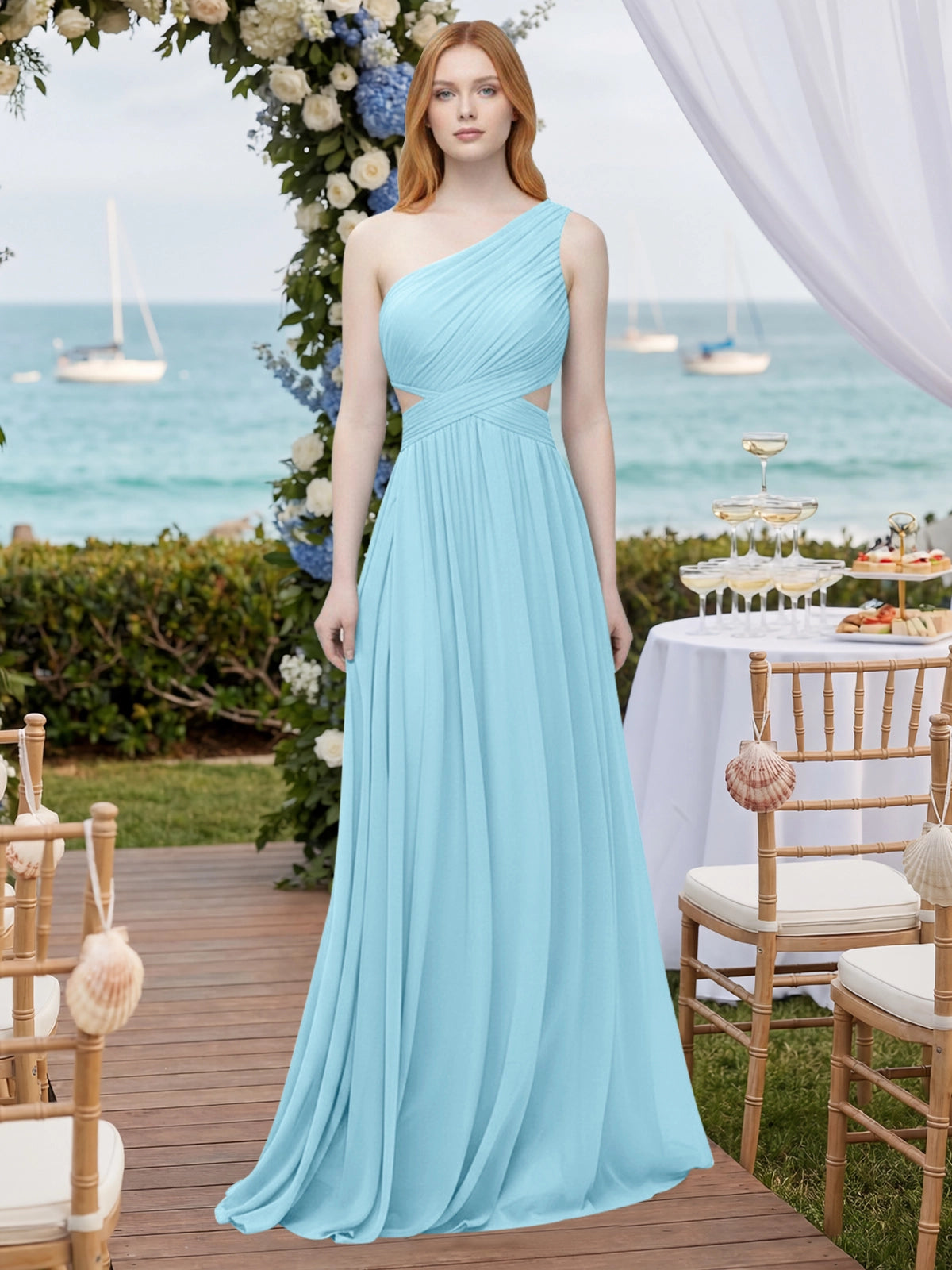 One-Shoulder Side Cut-Out Bridesmaid Dress 