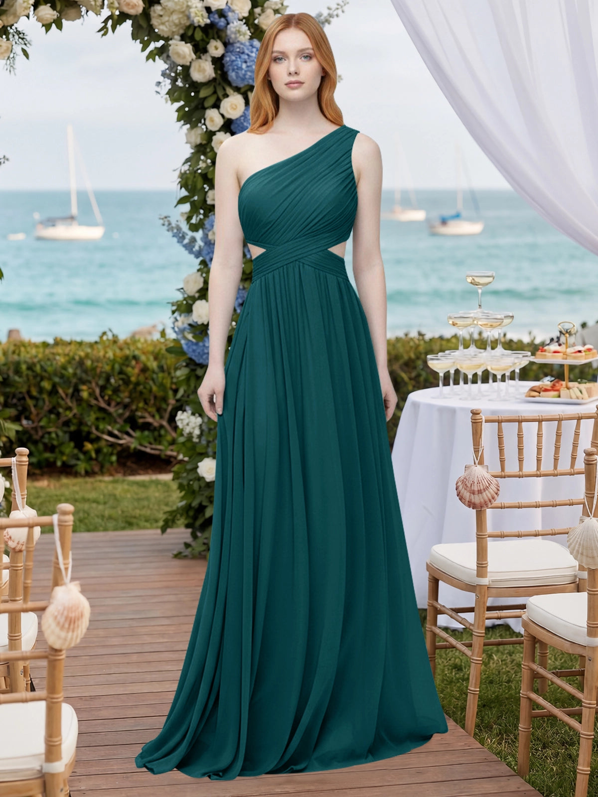 One-Shoulder Side Cut-Out Bridesmaid Dress 