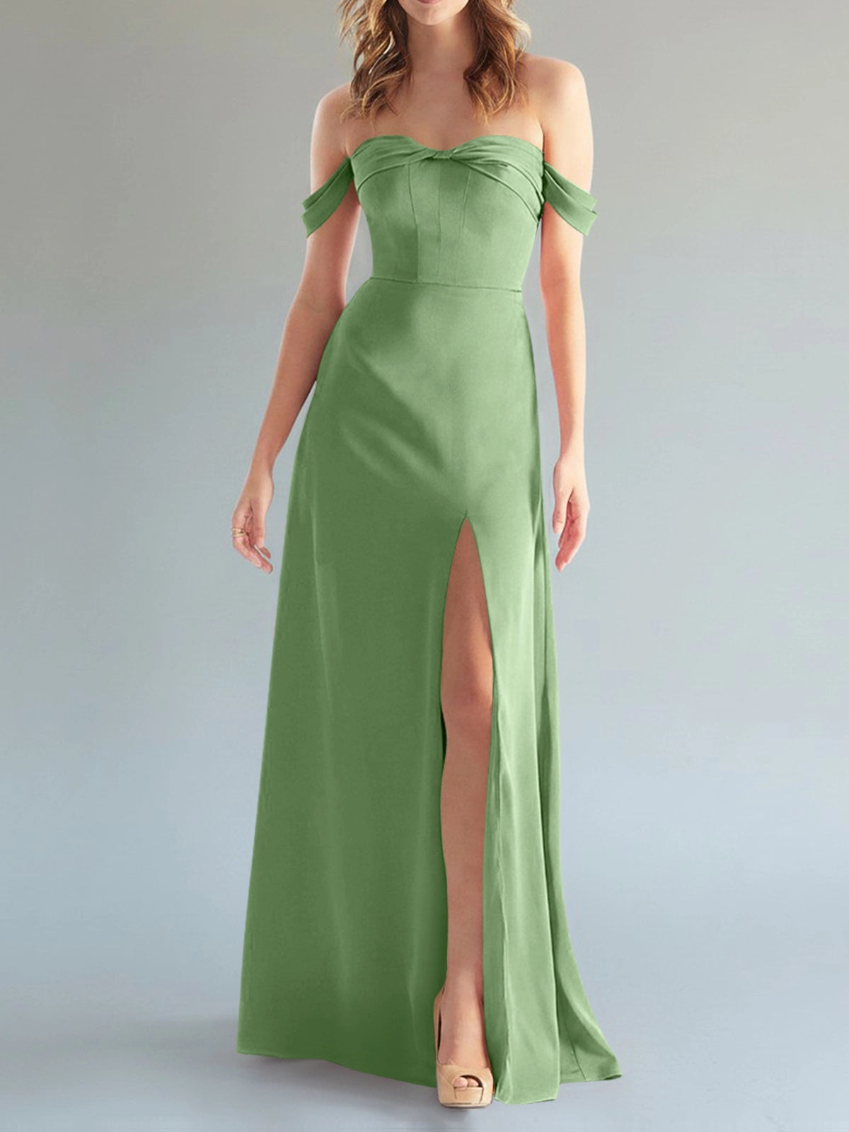 Off-the-Shoulder Slit Bridesmaid Dress 