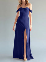 Off-the-Shoulder Slit Bridesmaid Dress 