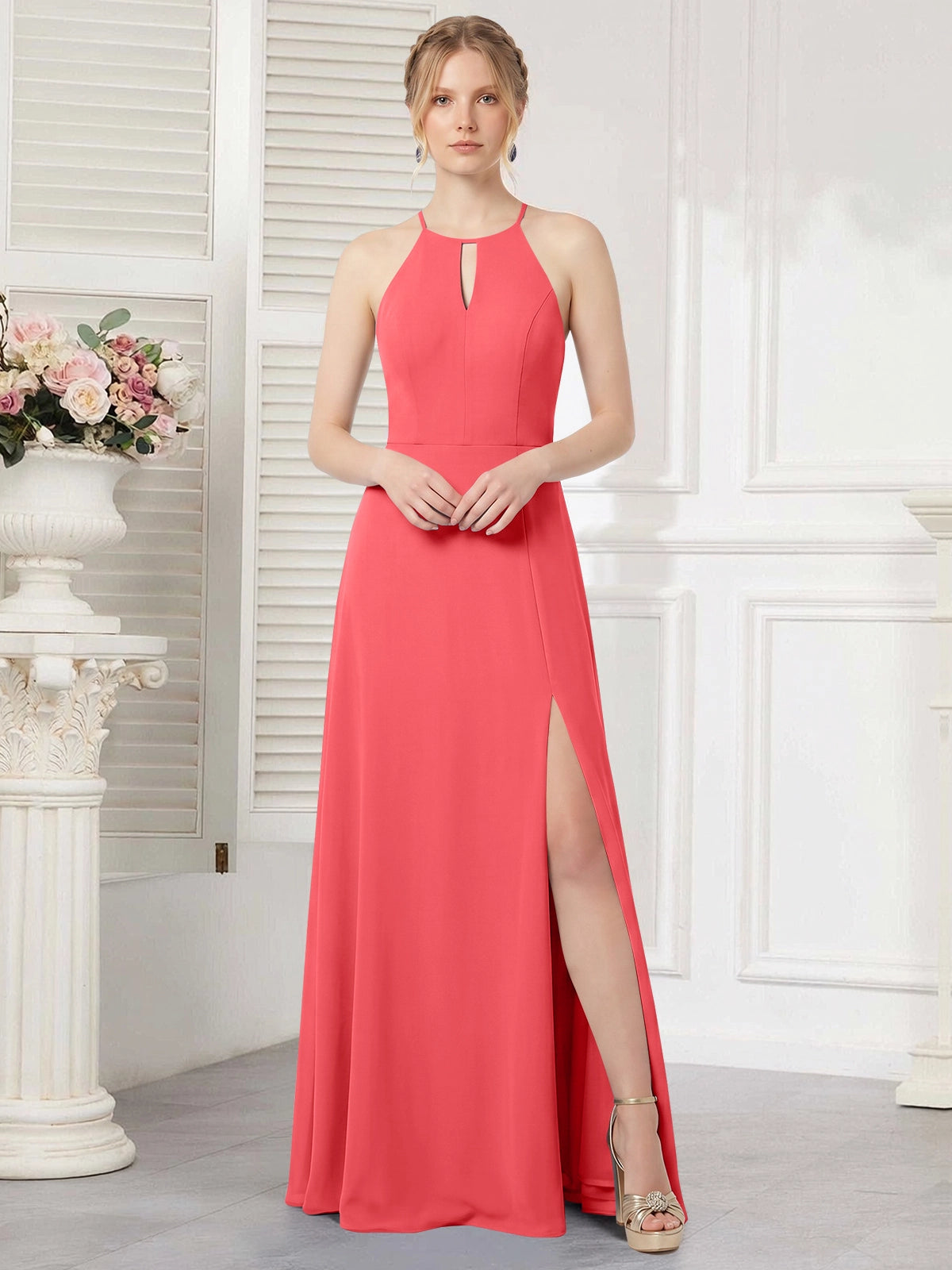 Chiffon Bridesmaid Dress with Halter 