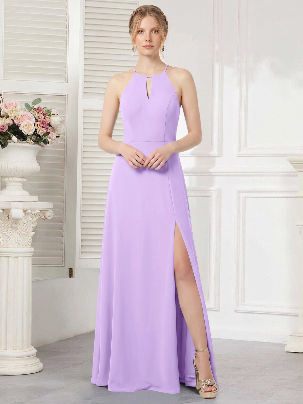 Chiffon Bridesmaid Dress with Halter 