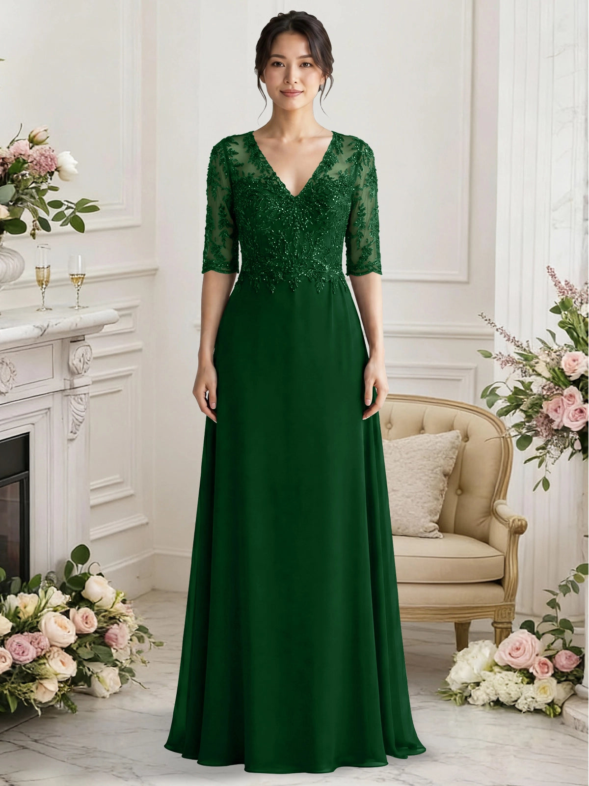 Lace Mother of the Bride Dress with Half Sleeves