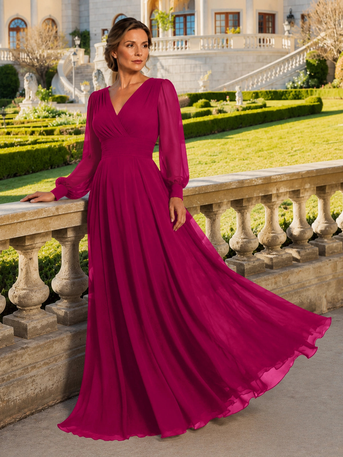 Chiffon Mother of the Bride Dress with Long Sleeves 
