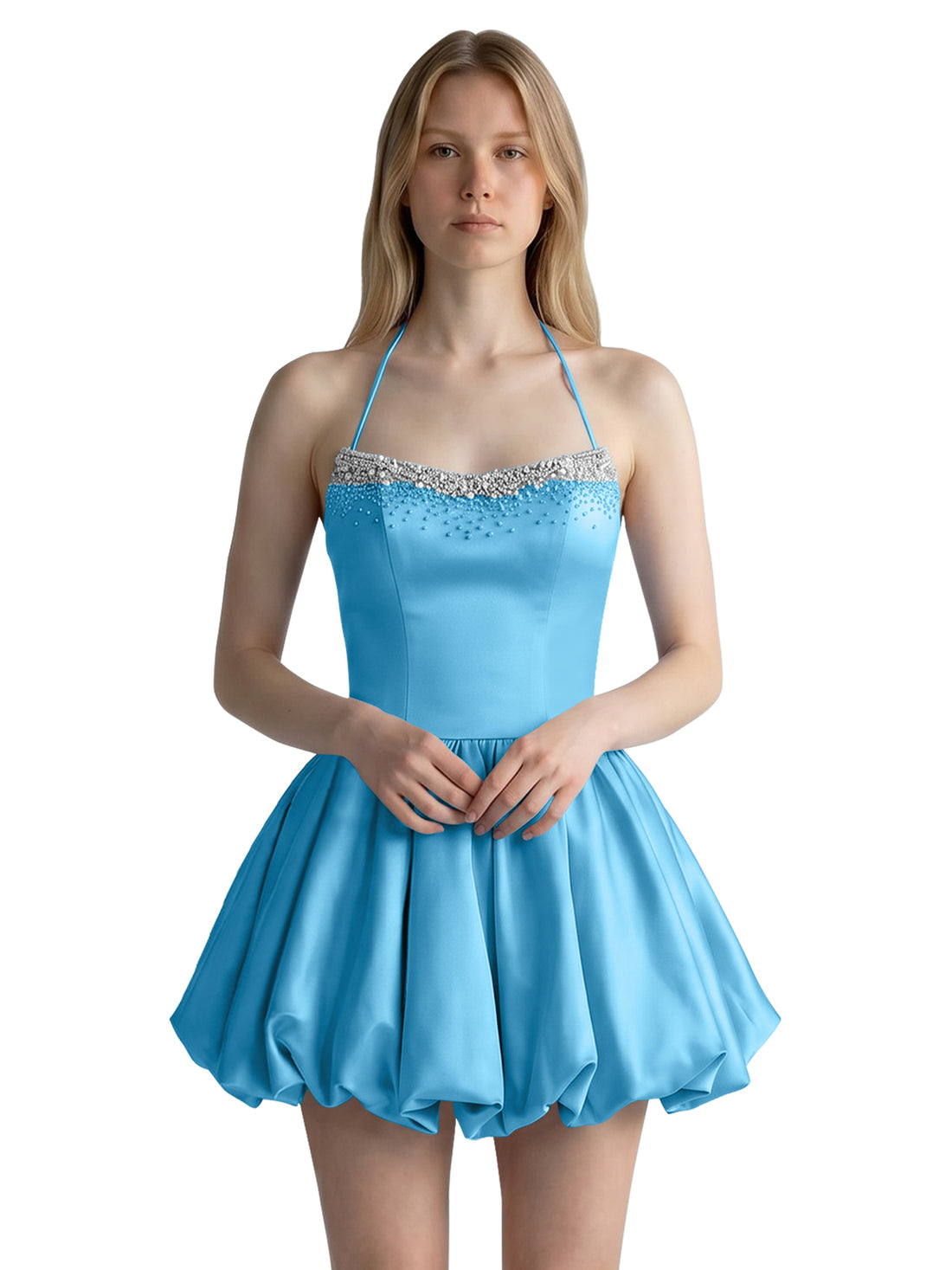 Beading Bubble Hem Mini Dress 