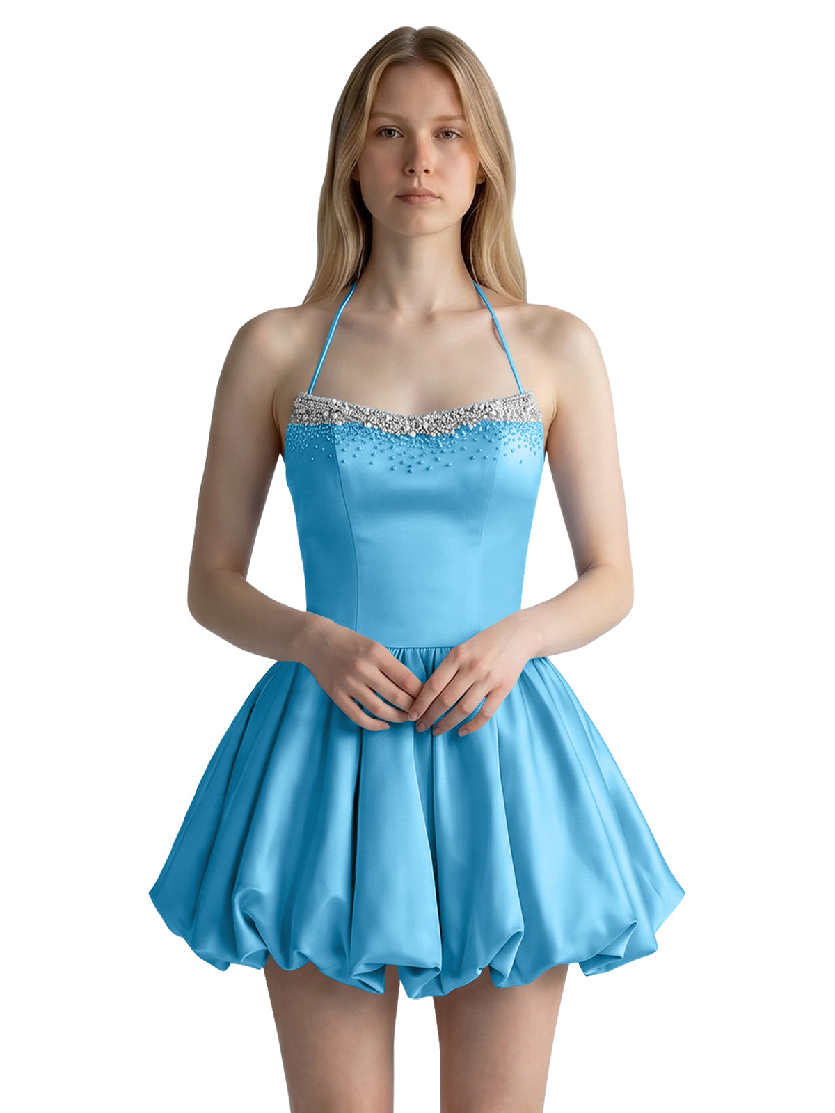 Beading Bubble Hem Mini Dress 