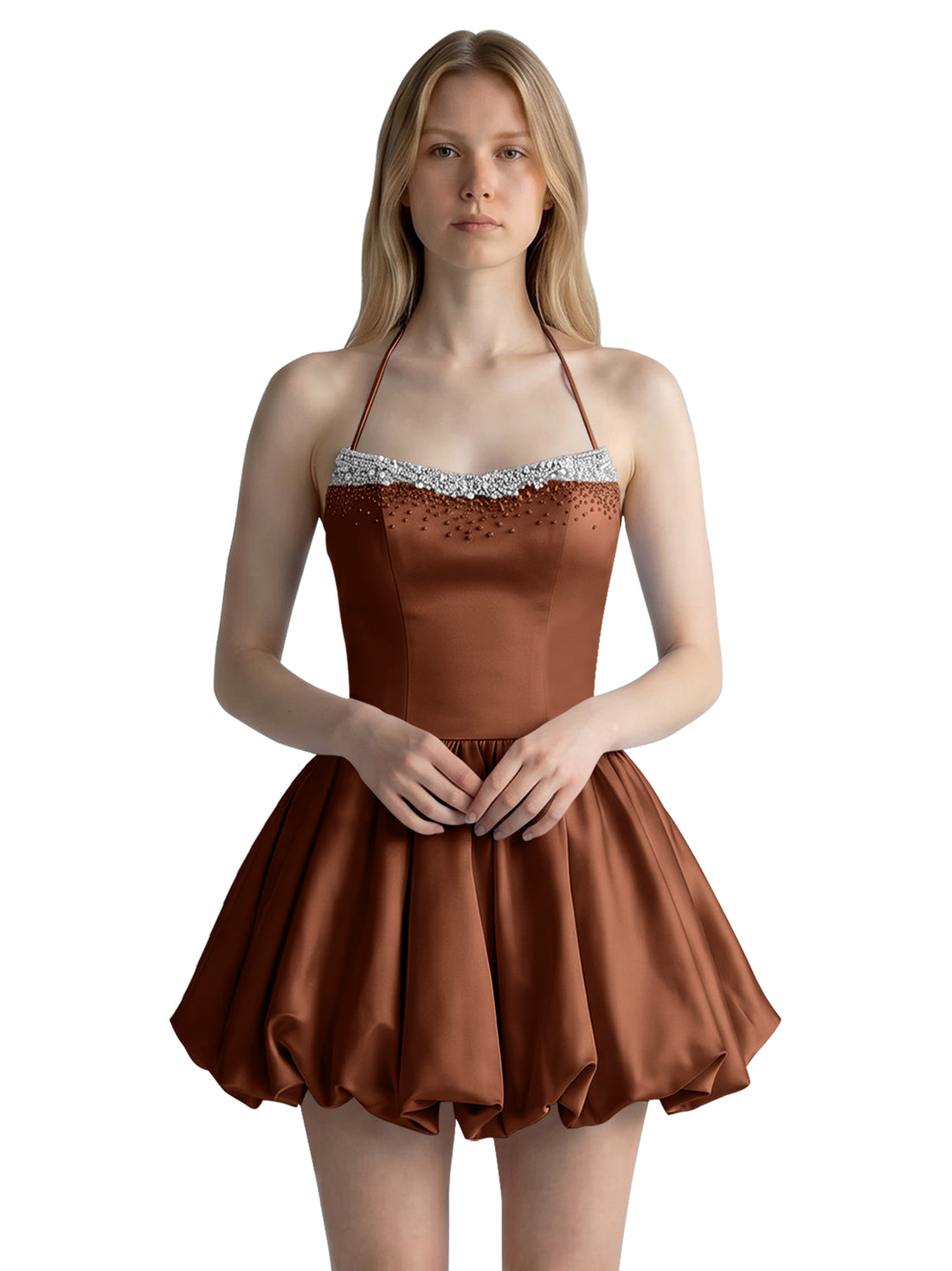 Beading Bubble Hem Mini Dress 