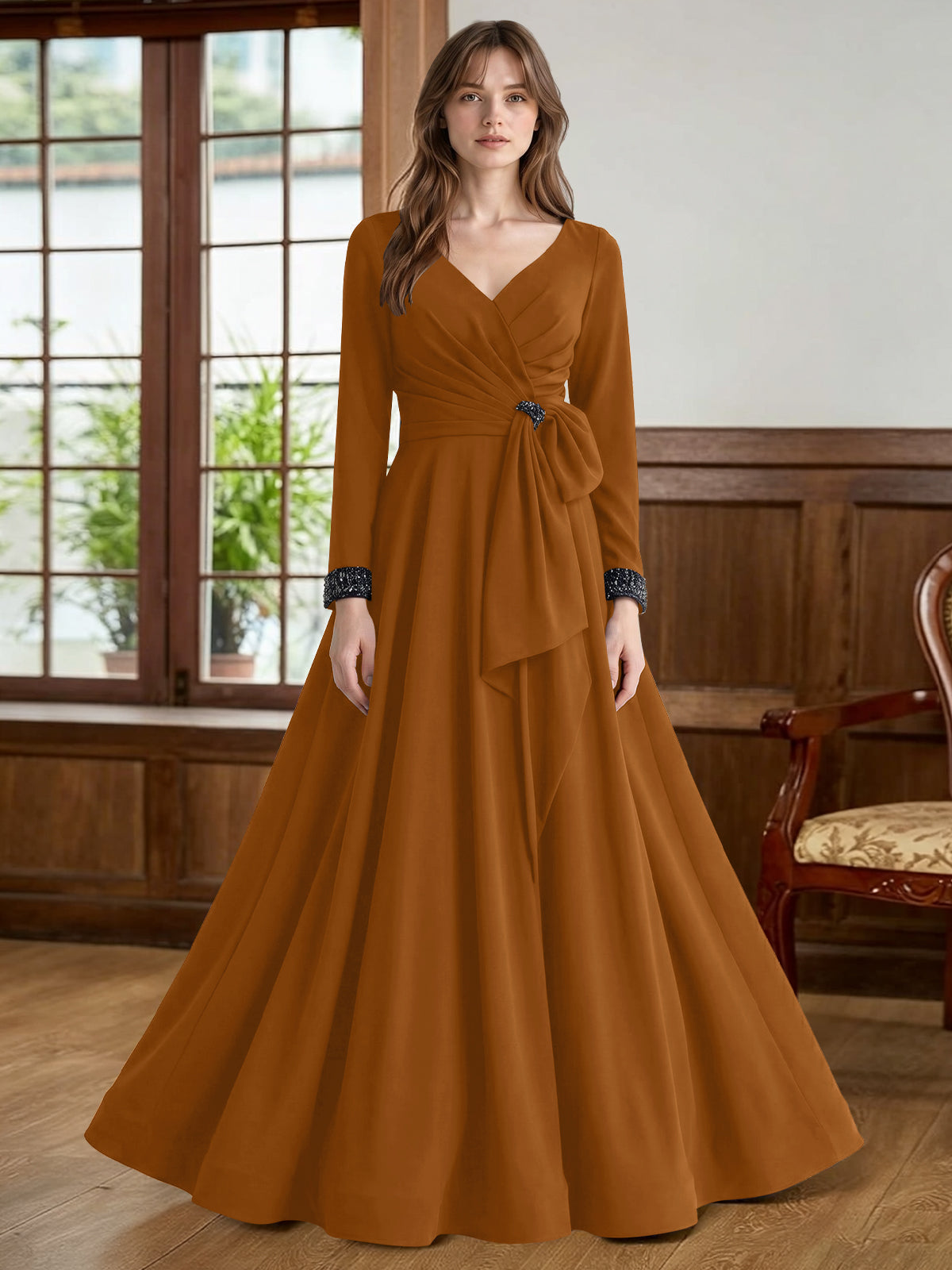 Stretch Satin Mother of the Bride Dress with Crystal