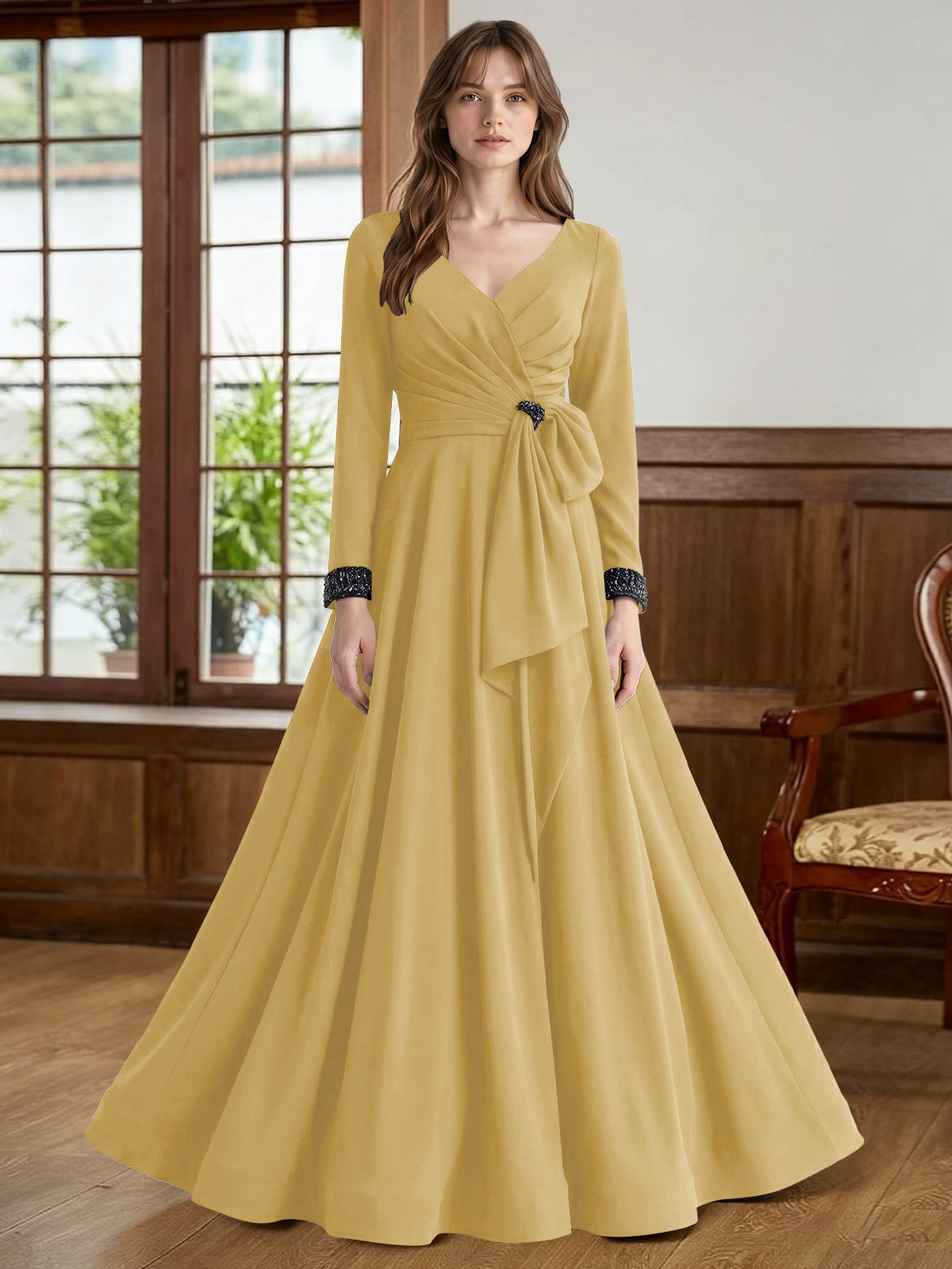 Stretch Satin Mother of the Bride Dress with Crystal
