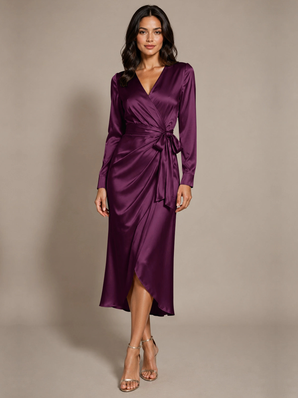 Silk-like Mother of the Bride Dress with Self-Tie Sash 
