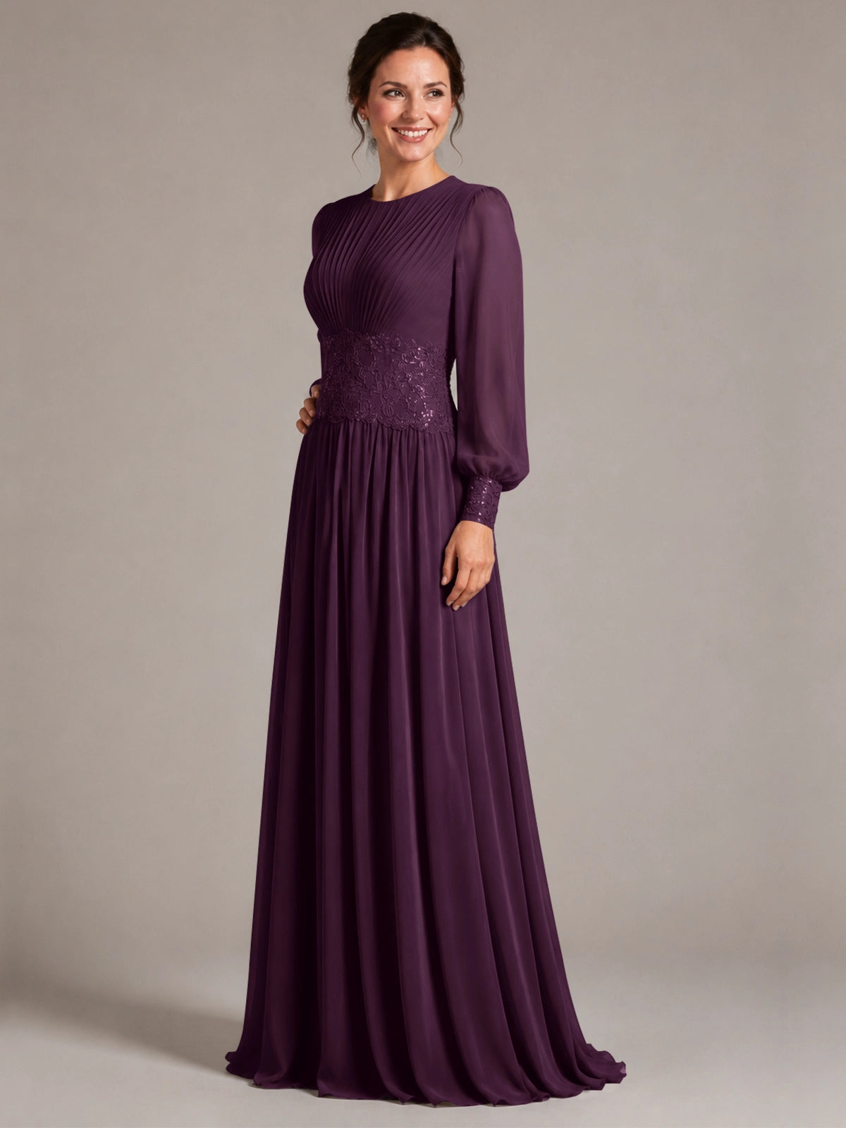 Chiffon Mother of the Bride Dress with Jewel Neckline 