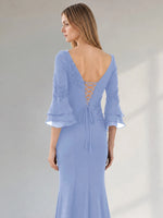 Chiffon Mother of the Bride Dress with 3/4 Sleeves