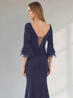 Chiffon Mother of the Bride Dress with 3/4 Sleeves