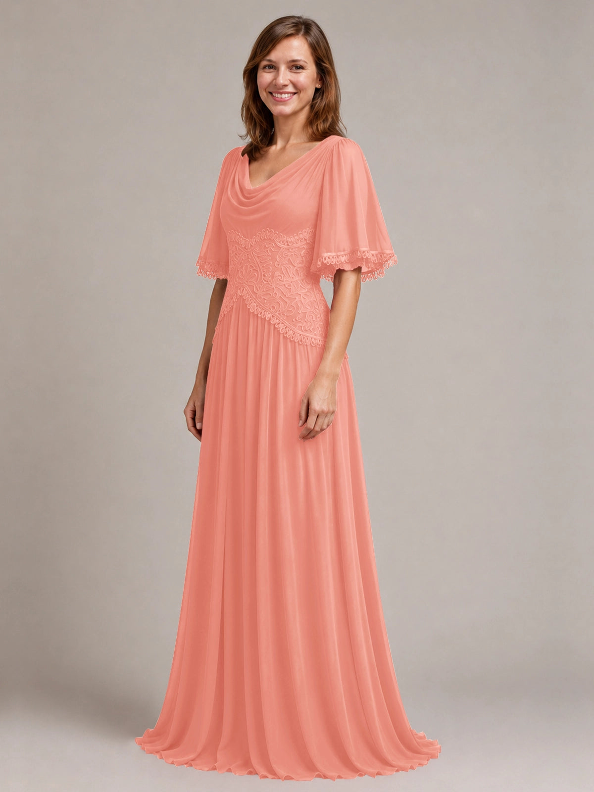 Cowl Neck Mother of the Bride Dress with Applique 