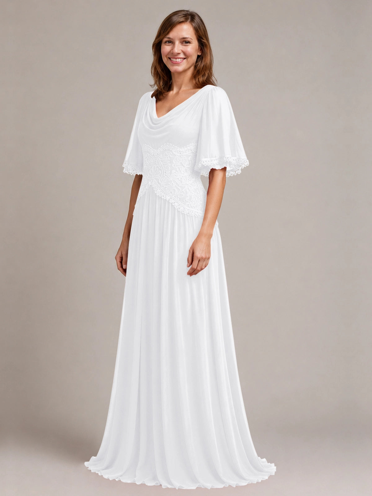 Cowl Neck Mother of the Bride Dress with Applique 