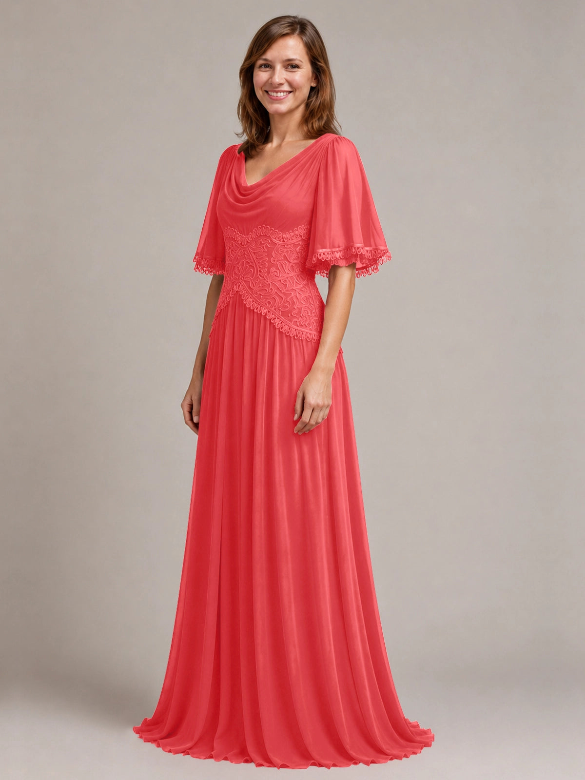 Cowl Neck Mother of the Bride Dress with Applique 