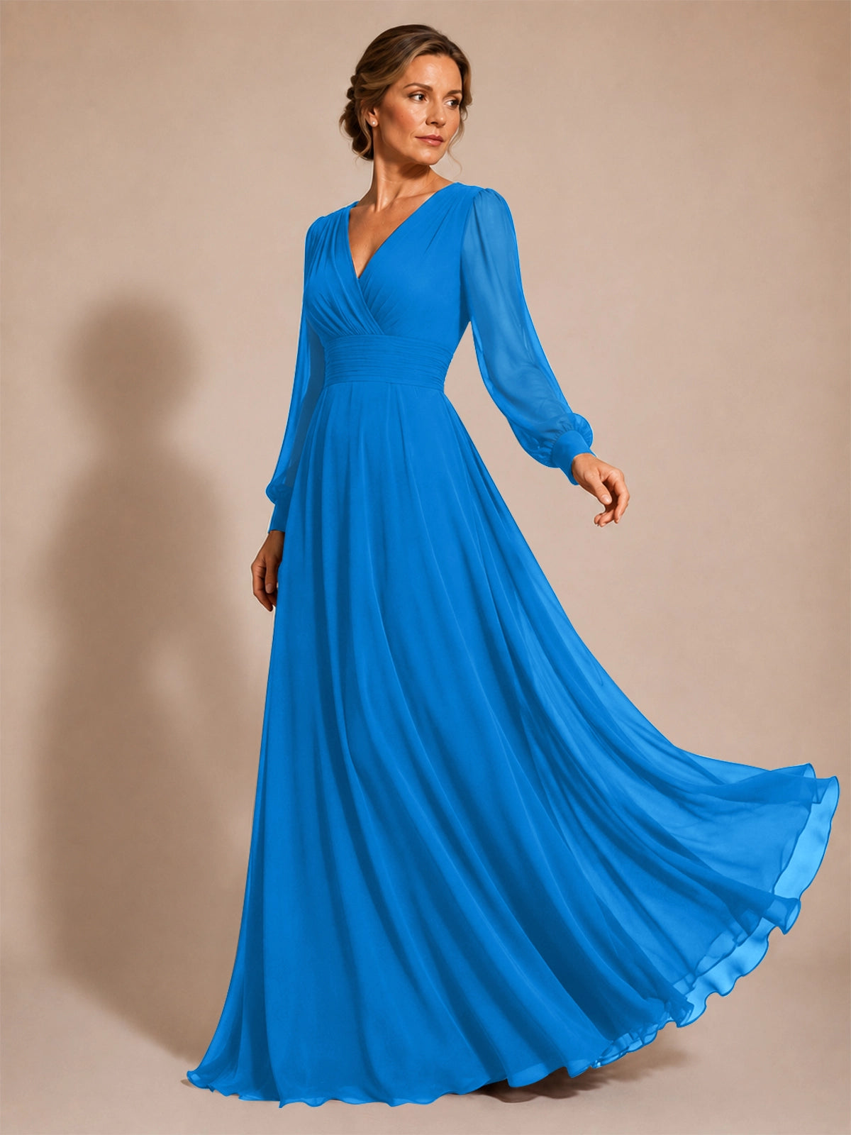 Chiffon Mother of the Bride Dress with Long Sleeves 