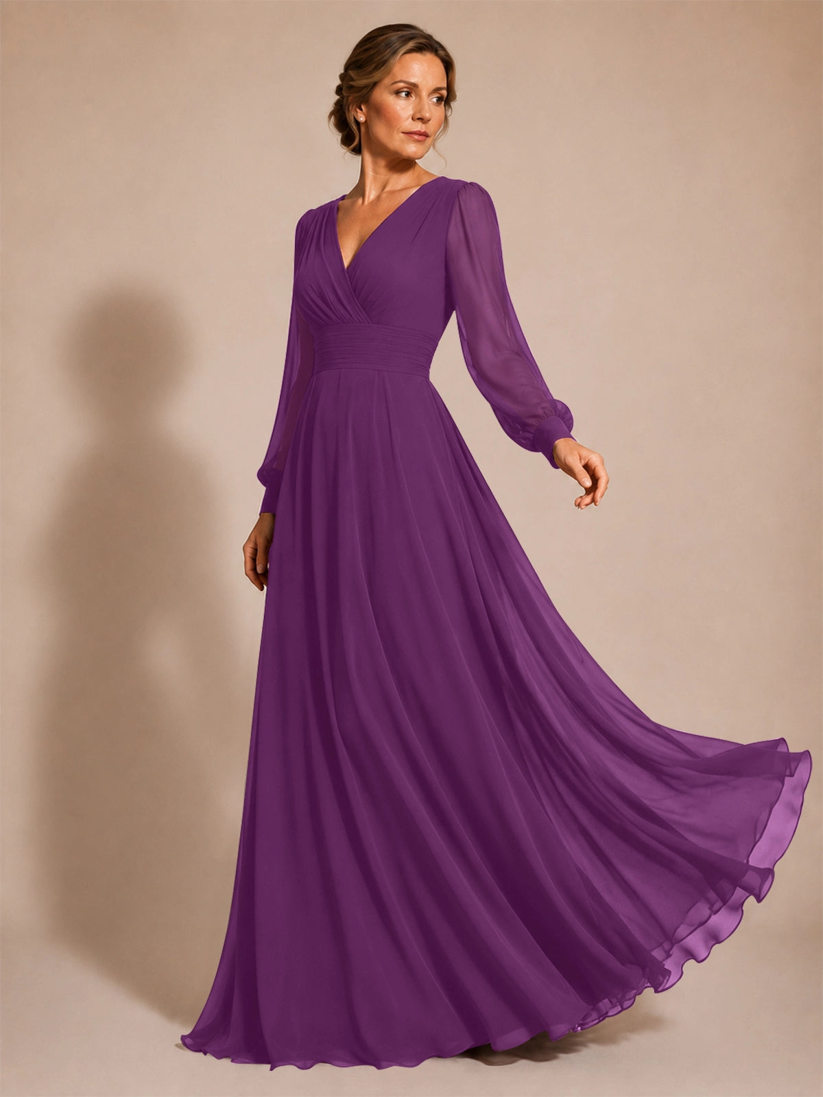 Chiffon Mother of the Bride Dress with Long Sleeves 