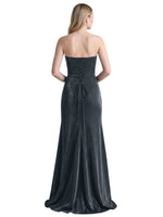 Velvet Prom Dress with Beaded Applique 