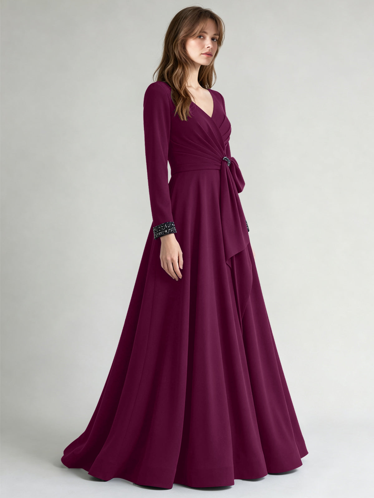 Stretch Satin Mother of the Bride Dress with Crystal