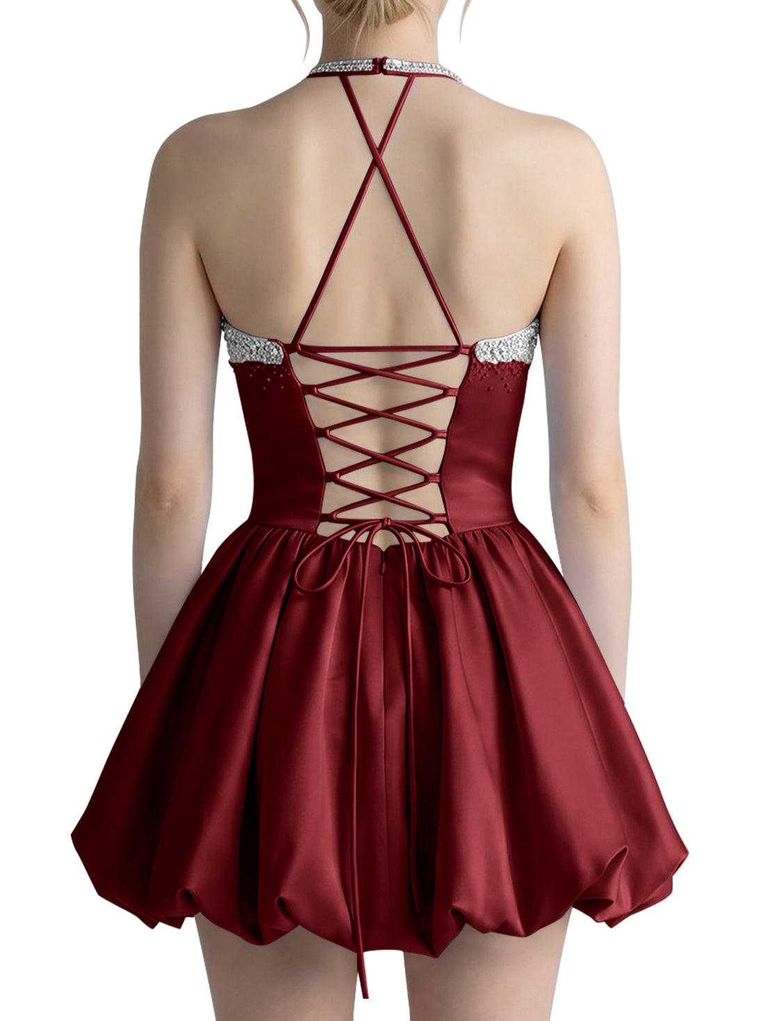 Beading Bubble Hem Mini Dress 