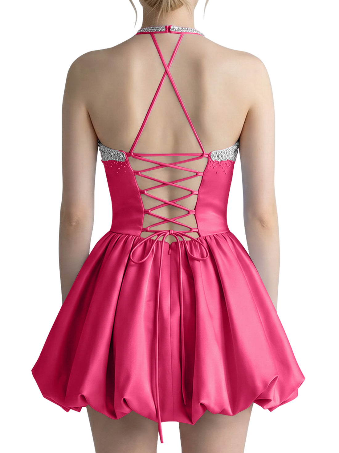 Beading Bubble Hem Mini Dress 