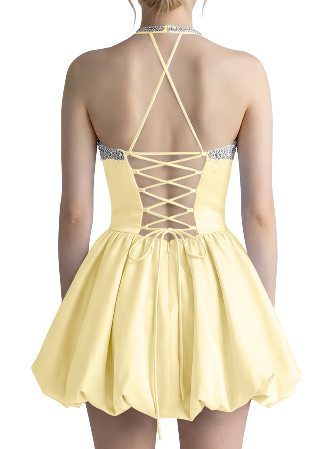 Beading Bubble Hem Mini Dress 
