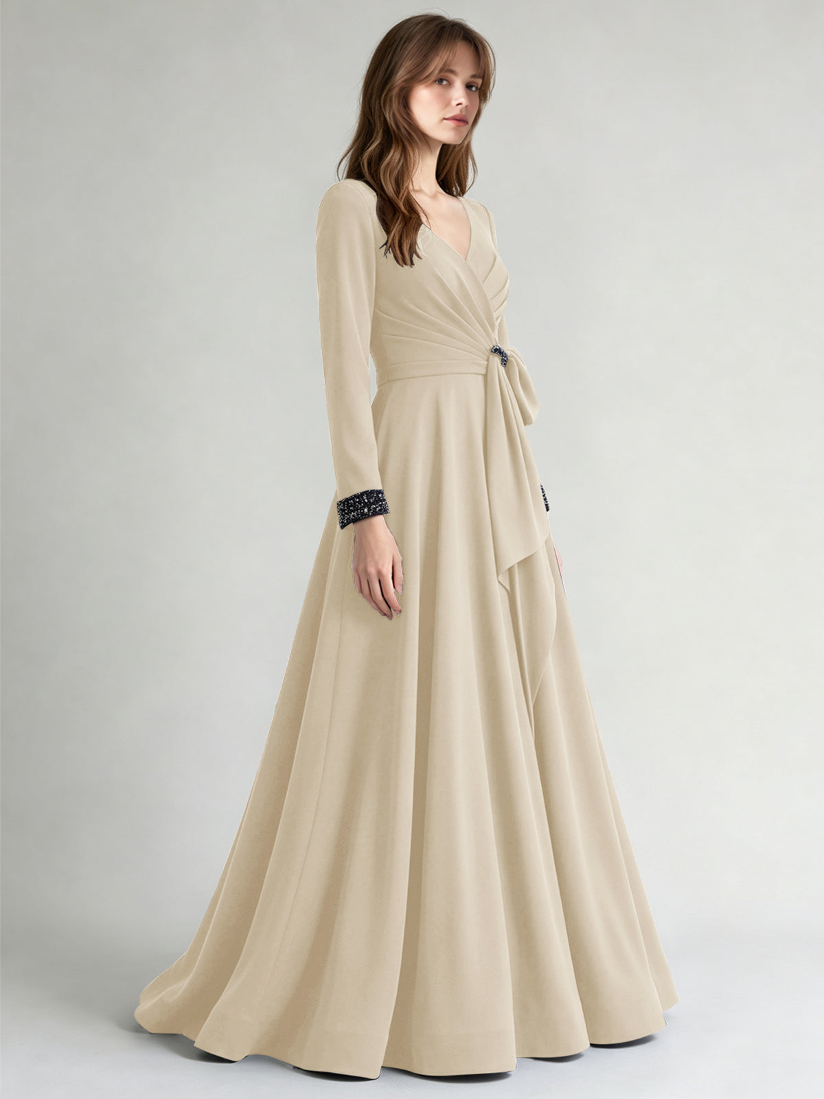 Stretch Satin Mother of the Bride Dress with Crystal