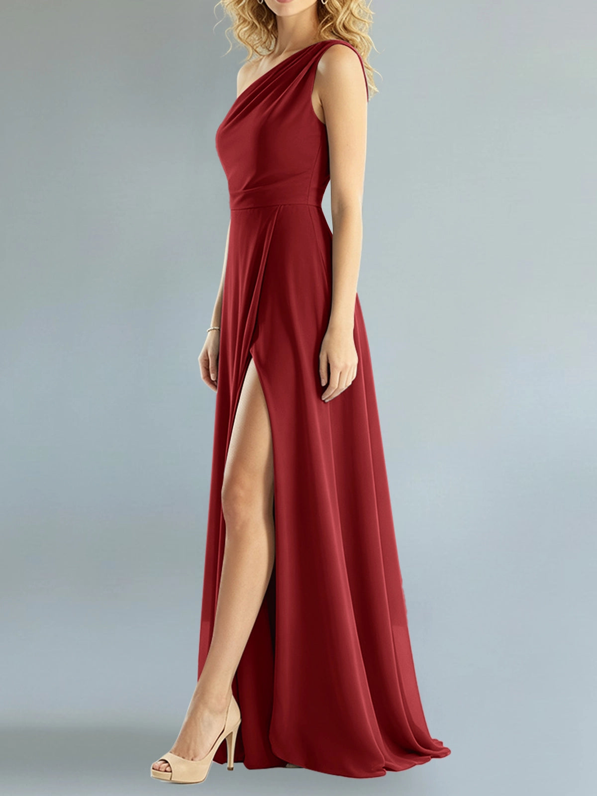 One-Shoulder Bridesmaid Dress with Slit