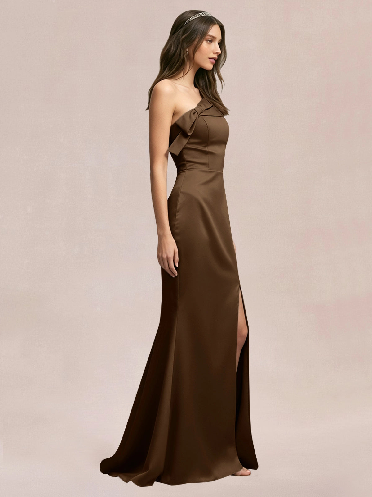 Satin Bow Accent Bridesmaid Dress 