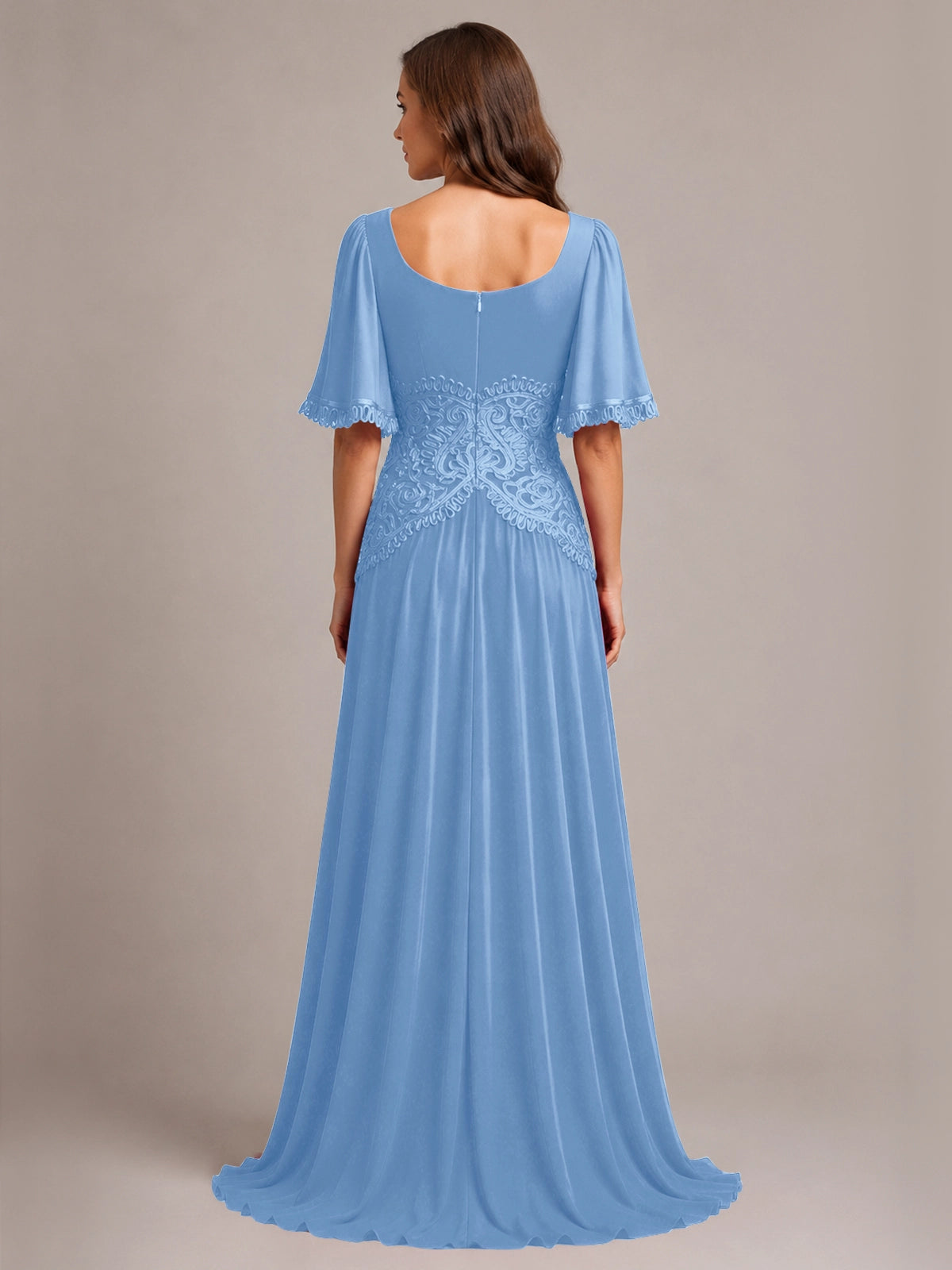 Cowl Neck Mother of the Bride Dress with Applique 