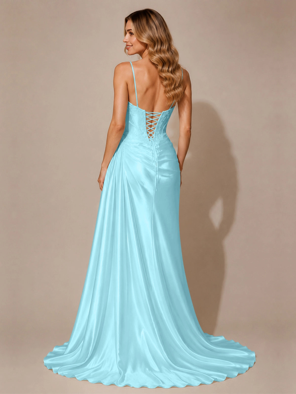 Silk-like Prom Dress with Appliques