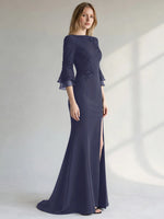 Chiffon Mother of the Bride Dress with 3/4 Sleeves
