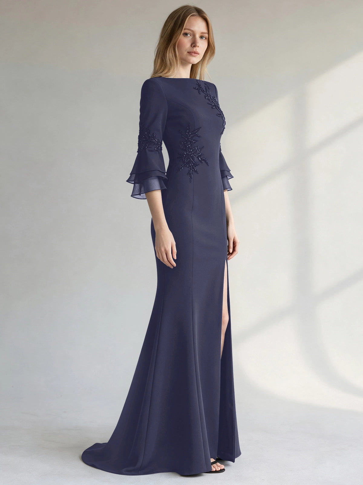 Chiffon Mother of the Bride Dress with 3/4 Sleeves