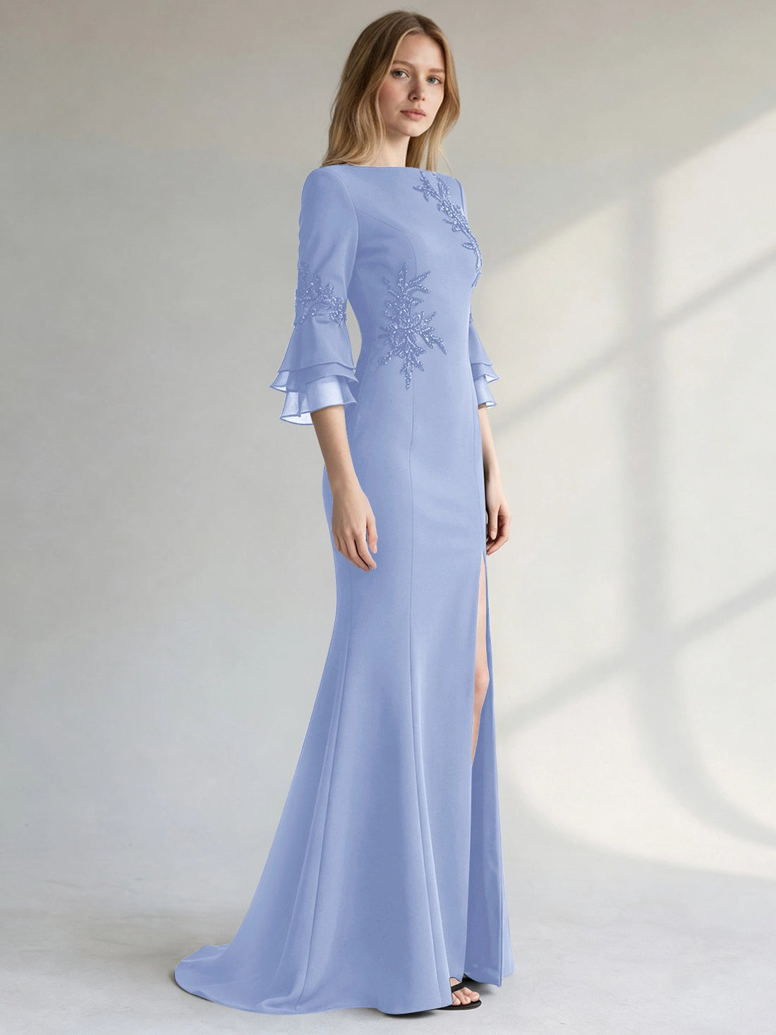 Chiffon Mother of the Bride Dress with 3/4 Sleeves