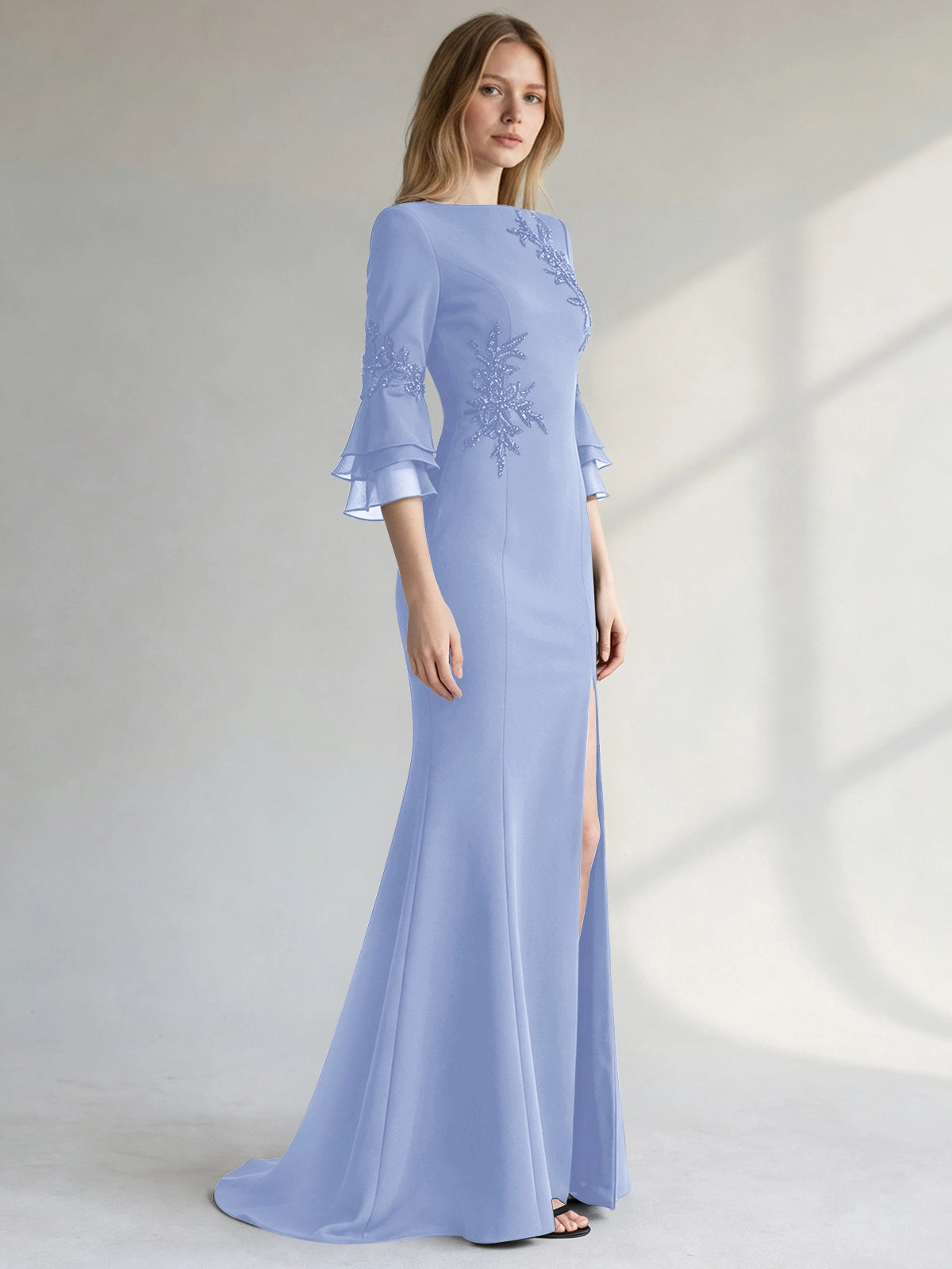 Chiffon Mother of the Bride Dress with 3/4 Sleeves
