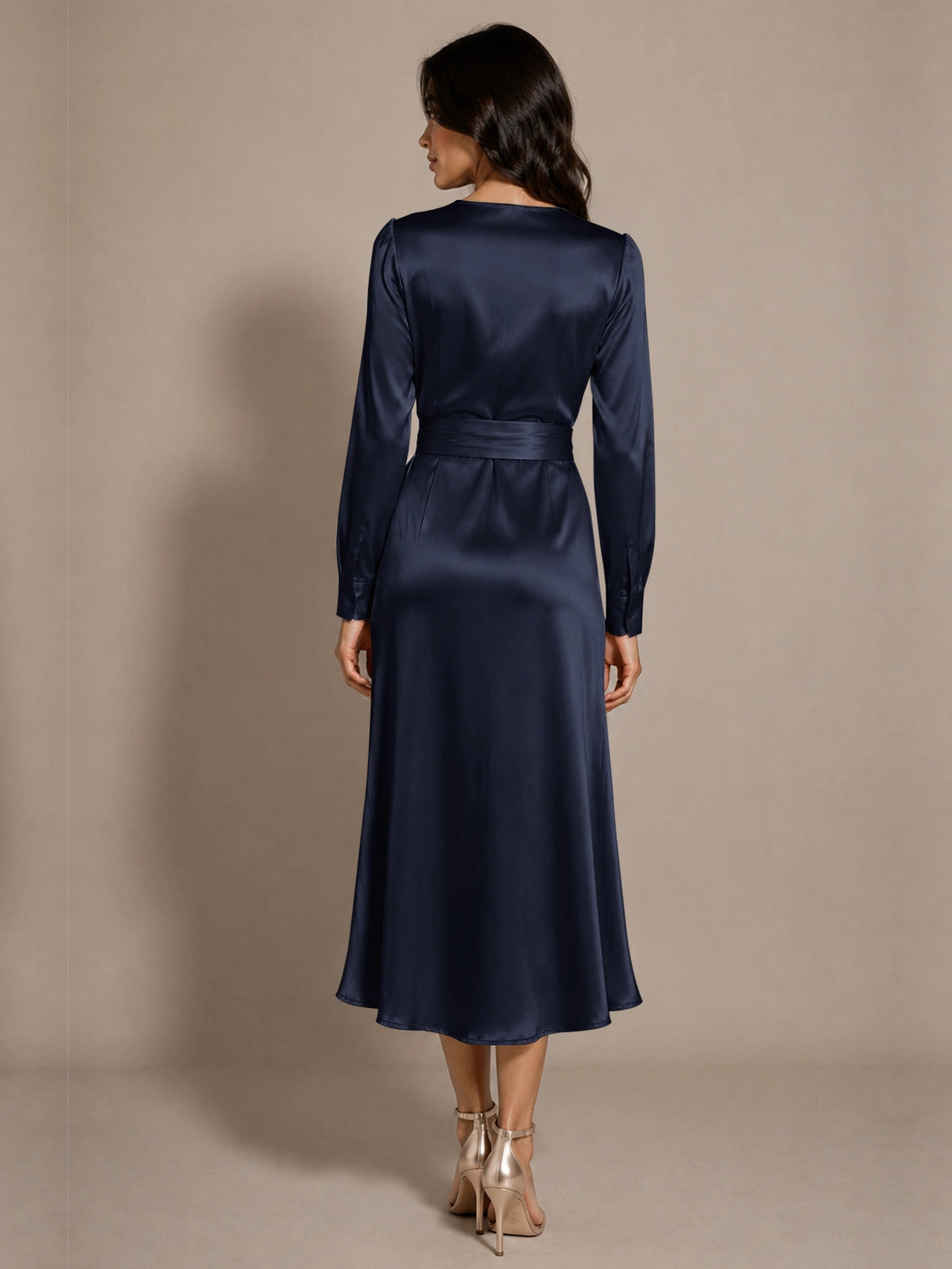 Silk-like Mother of the Bride Dress with Self-Tie Sash 
